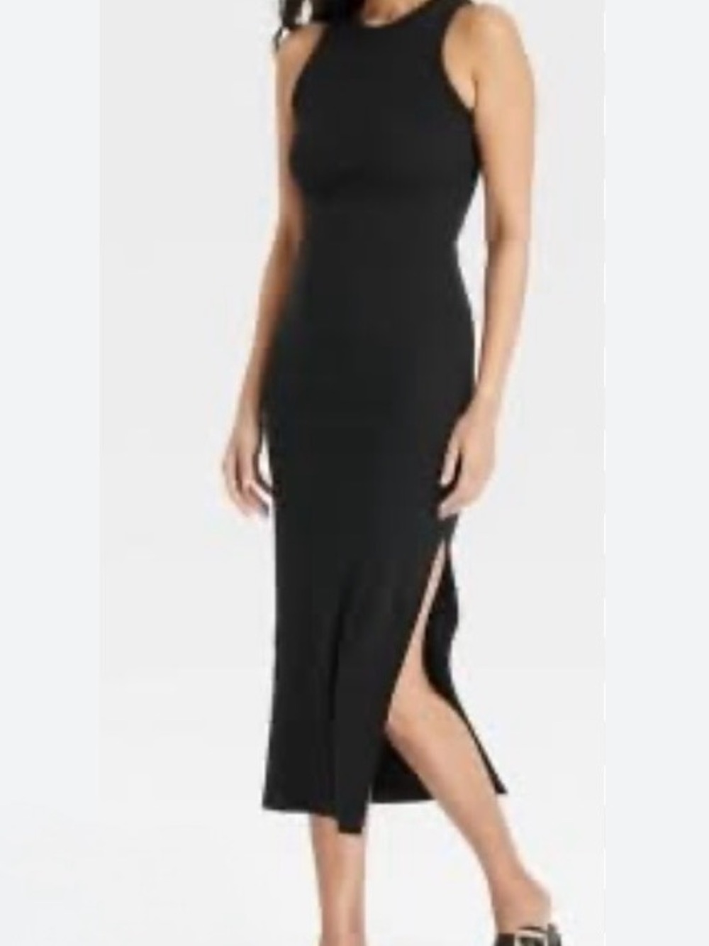 A New Day Black Ribbed Knit Crew Neck Sleeveless Stretch Maxi Dress Size L